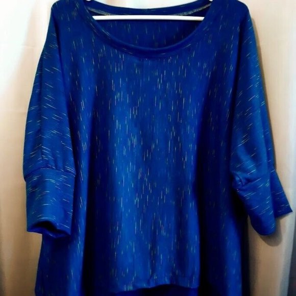 Fireworks print T-shirt Top Plus 1X Blue pink green blend Dolman Scoop neck hilo - Picture 2 of 12